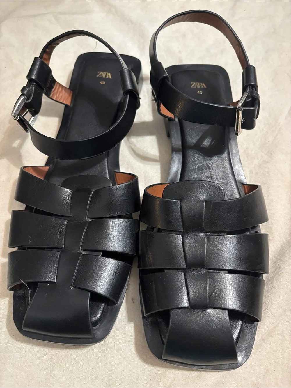 Zara Black Woven Leather Ankle-Strap Sandals - Picture 2 of 7